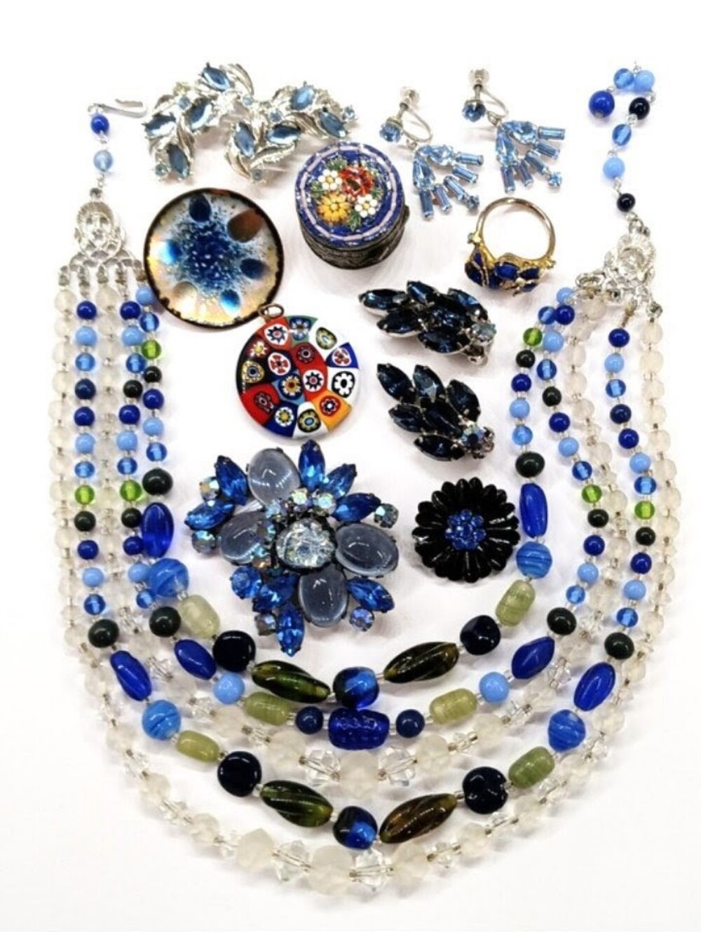 Vintage Jewelry Lot Pins Necklace Millieforri Mosaic Box Ring AS IS READ PLEASE